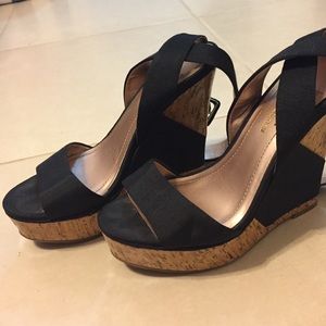 BCBG Black Wedges